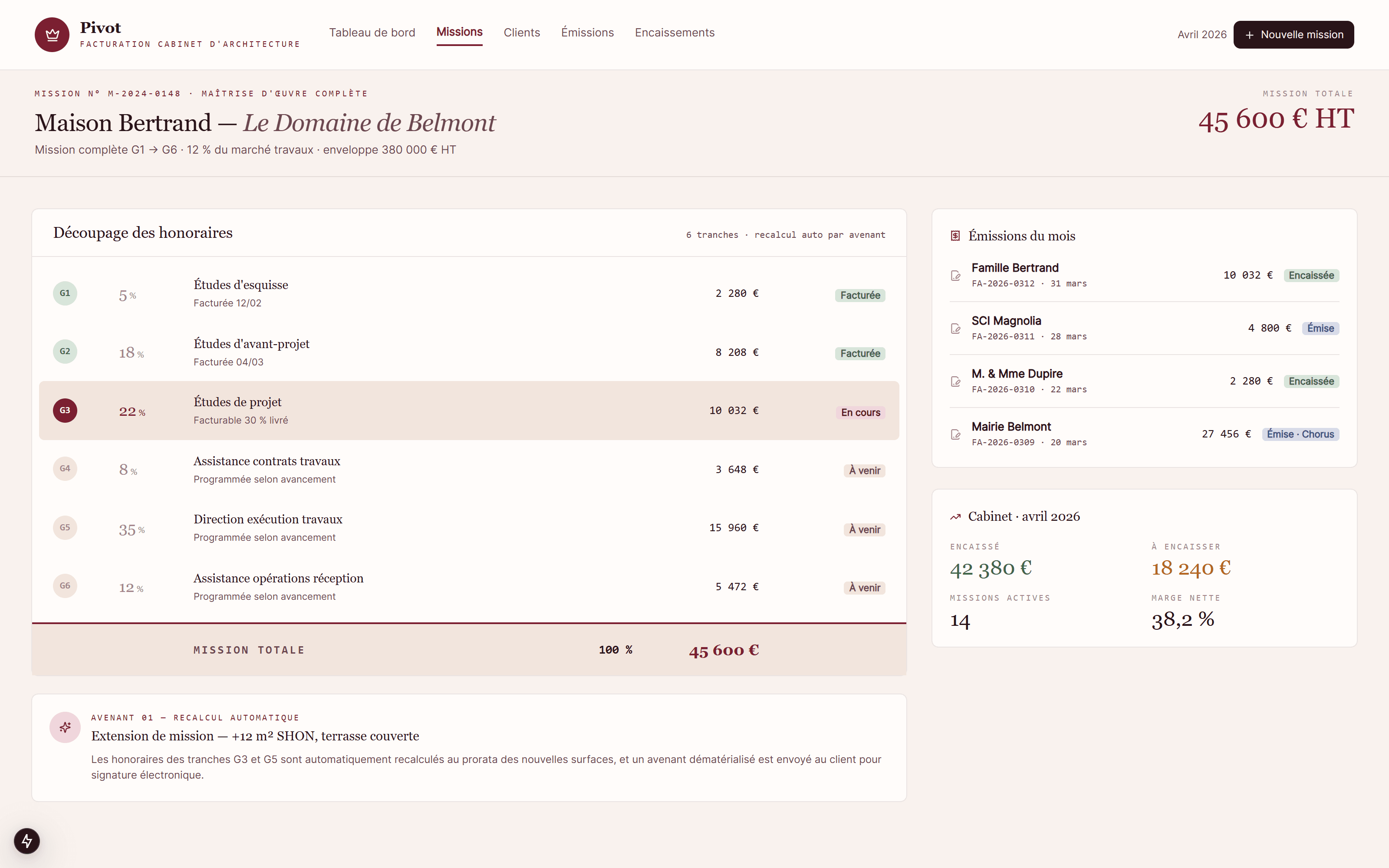 Facturation d'honoraires par tranche