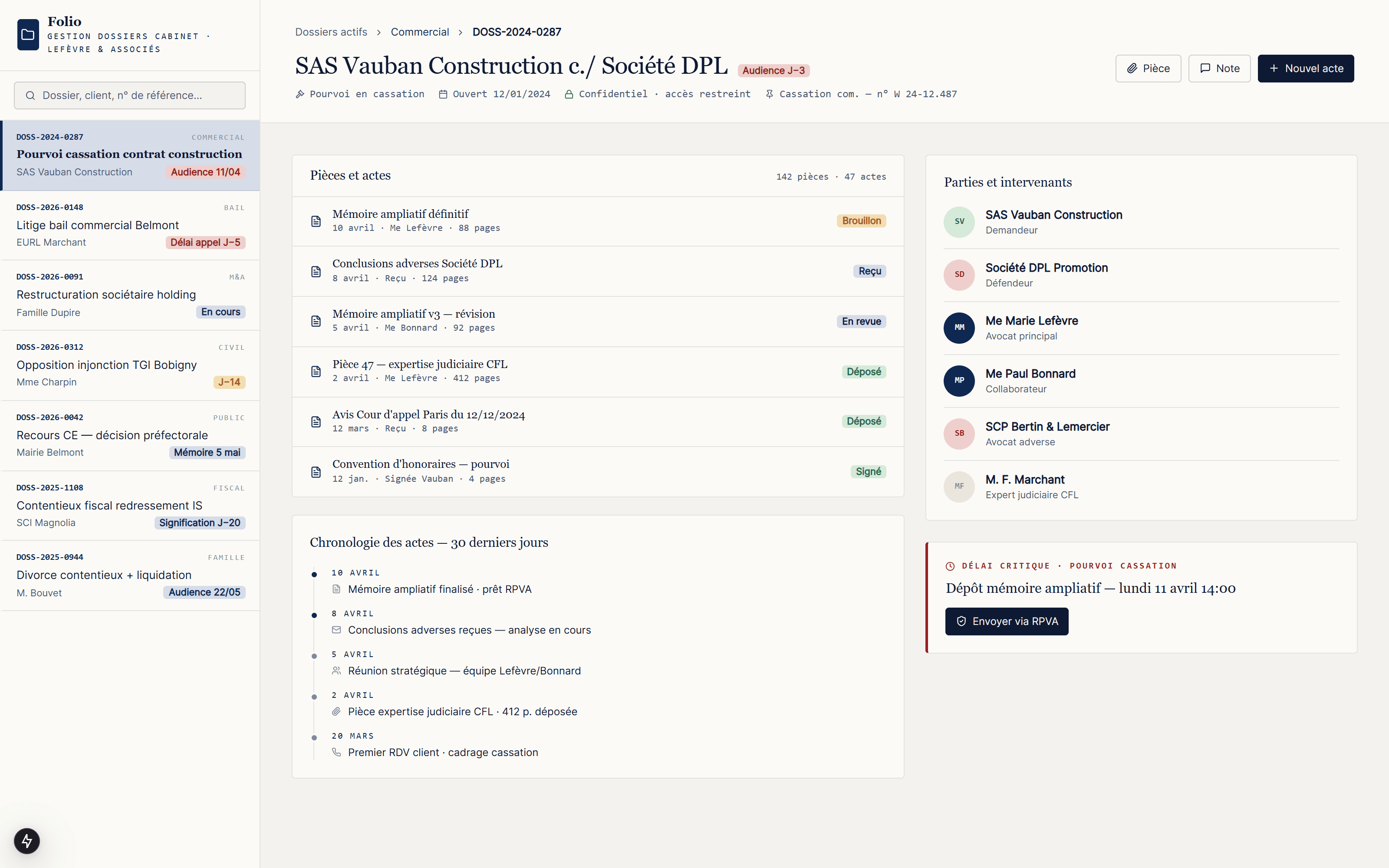Gestion de dossiers confidentiels
